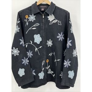 Isabel Hayley Timeless Trends Black Floral Embroidered‎ Denim Jacket Women's 20W